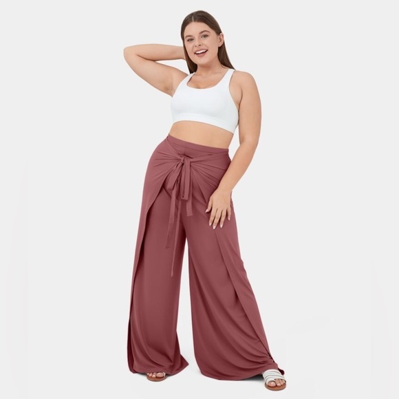 Halara High Waisted Lace Up Split Hem Palazzo Wide Leg Flowy Casual Pants - Picture 2 of 12